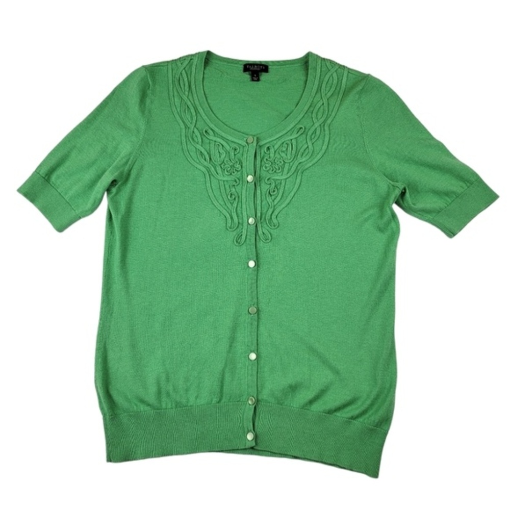 NWOT Talbots Silk Blend Cardigan Short Sleeve Sweater Green Small
